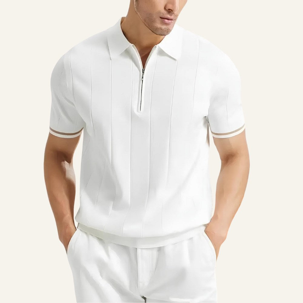 Camisa Polo Masculina com Meio Zíper Old Money Valence Branca