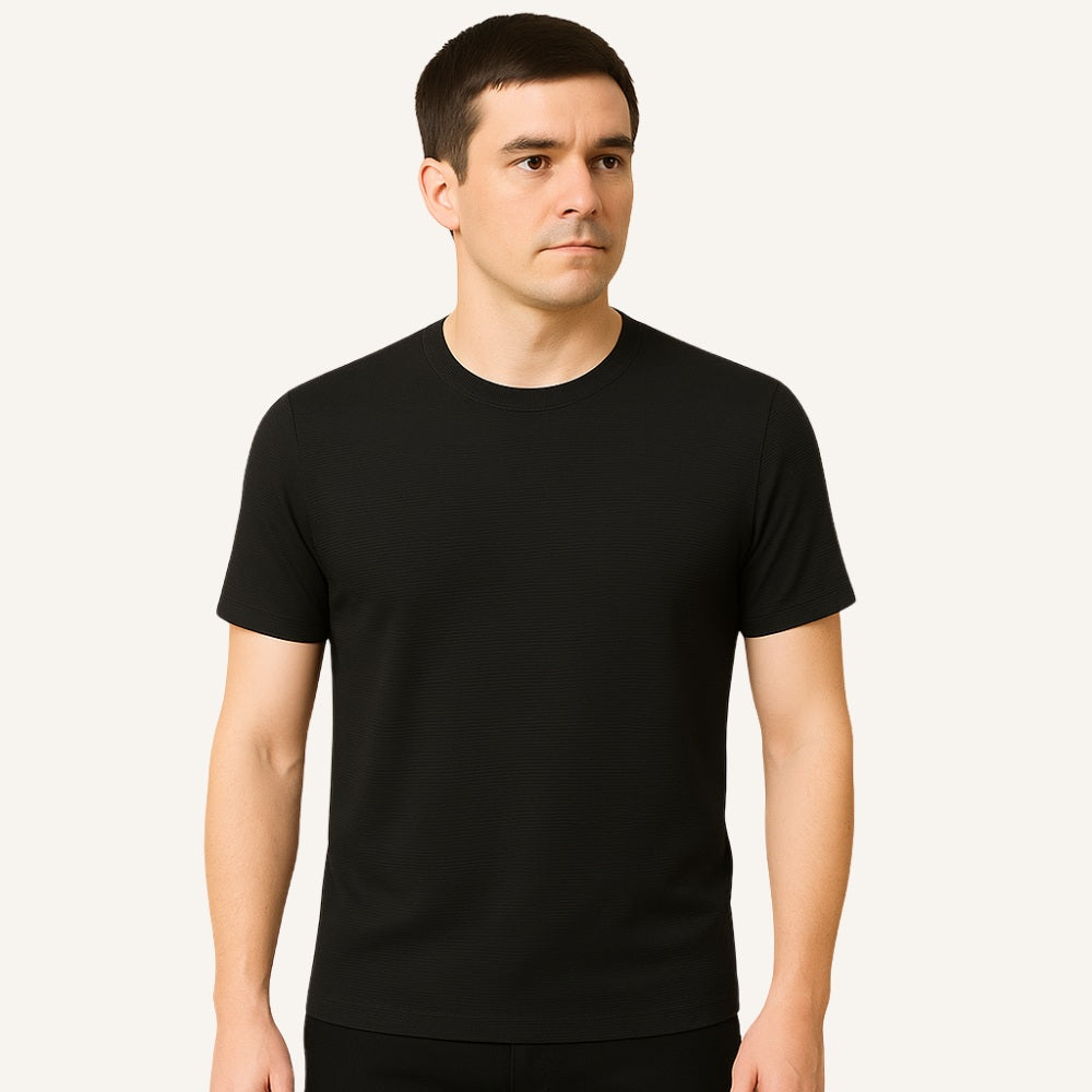 Camiseta Masculina Old Money Básica Texturizada Belmont Preta